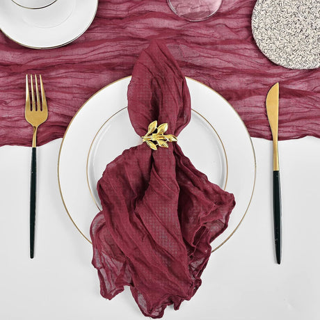 5 Pc Pleated Polyester Napkin Cloth 20"x20" Wine Red - YauSpark