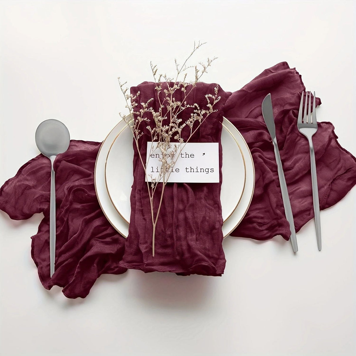 5 Pc Pleated Polyester Napkin Cloth 20"x20" Wine Red - YauSpark