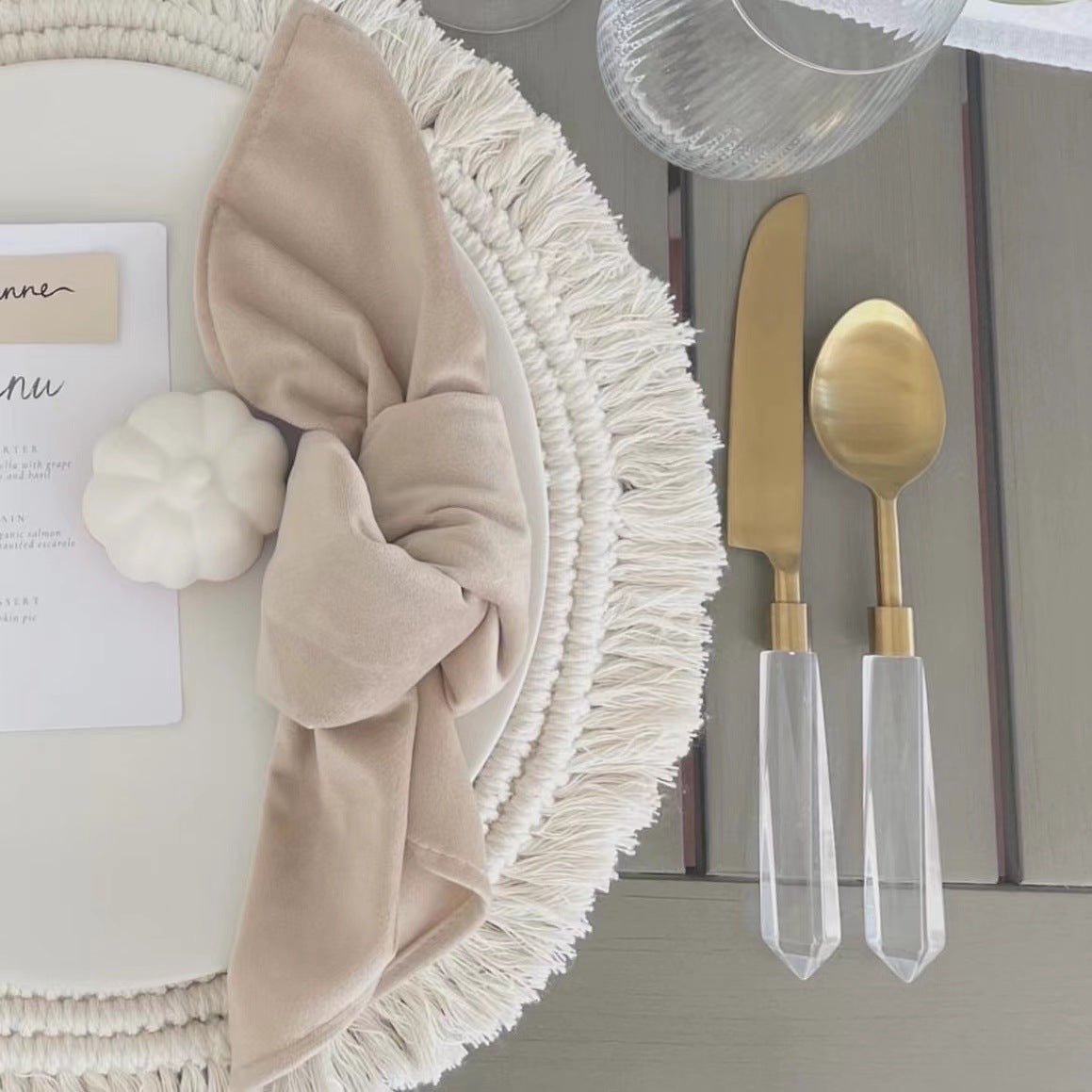 5 Pc Premium Velvet Napkins 18"x18" Beige - YauSpark