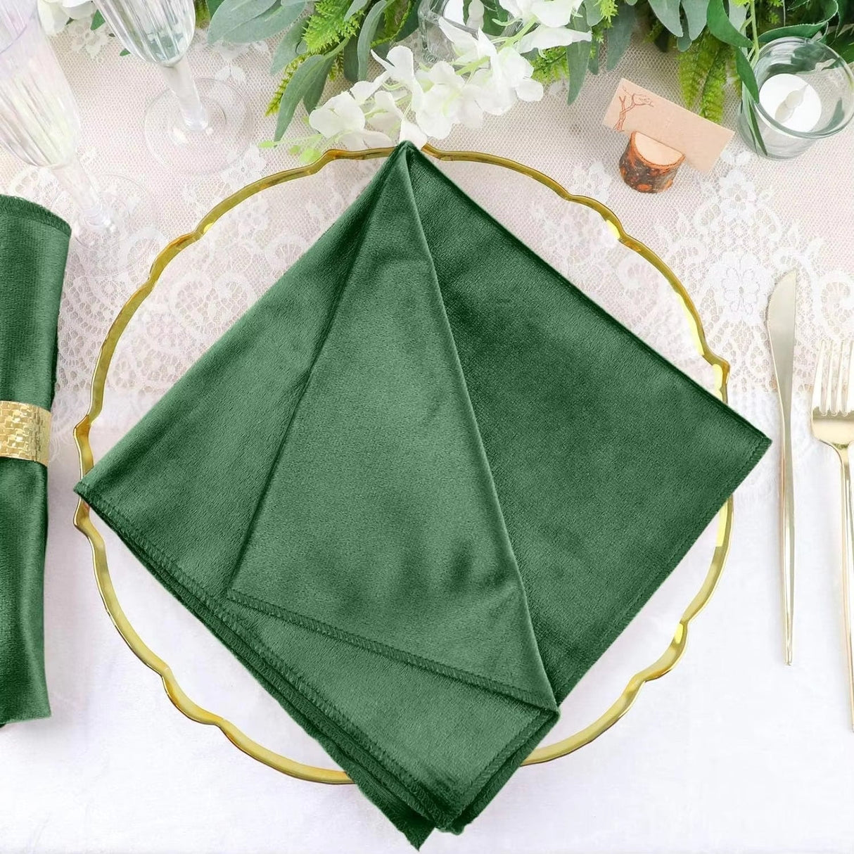 5 Pc Premium Velvet Napkins 18"x18" Dark Green - YauSpark