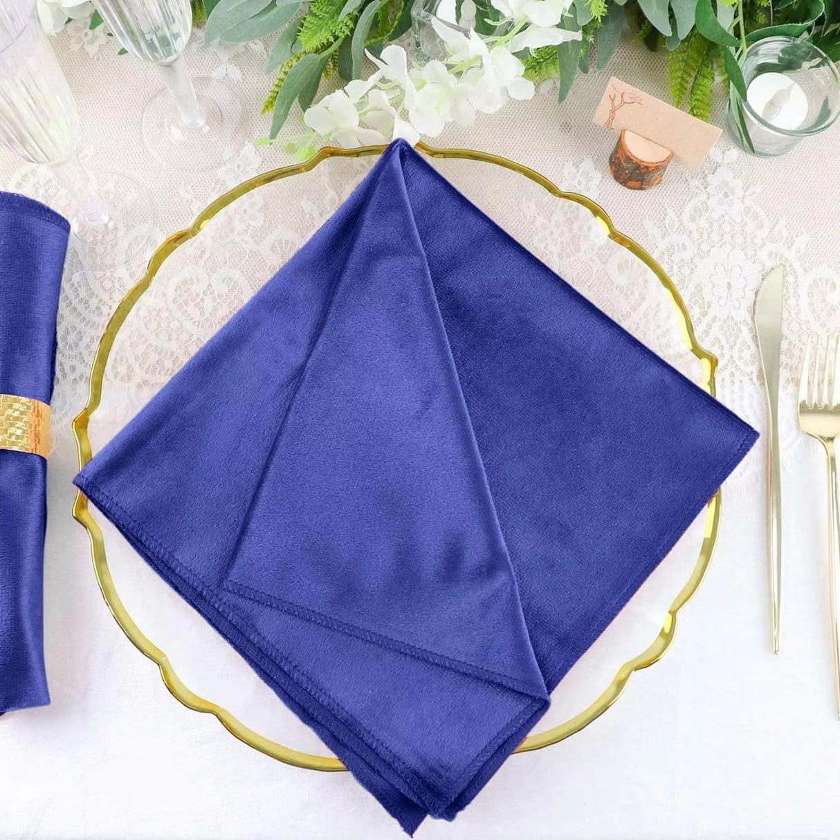 5 Pc Premium Velvet Napkins 18"x18" Royal Blue - YauSpark