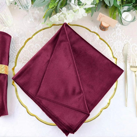 5 Pc Premium Velvet Napkins 18"x18" Wine Red - YauSpark