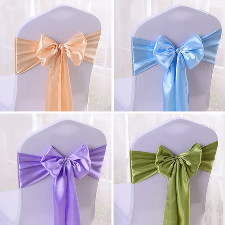 5 Pc Satin Chair Cover Sashes Bows 6.8" x 110" Avocado - YauSpark