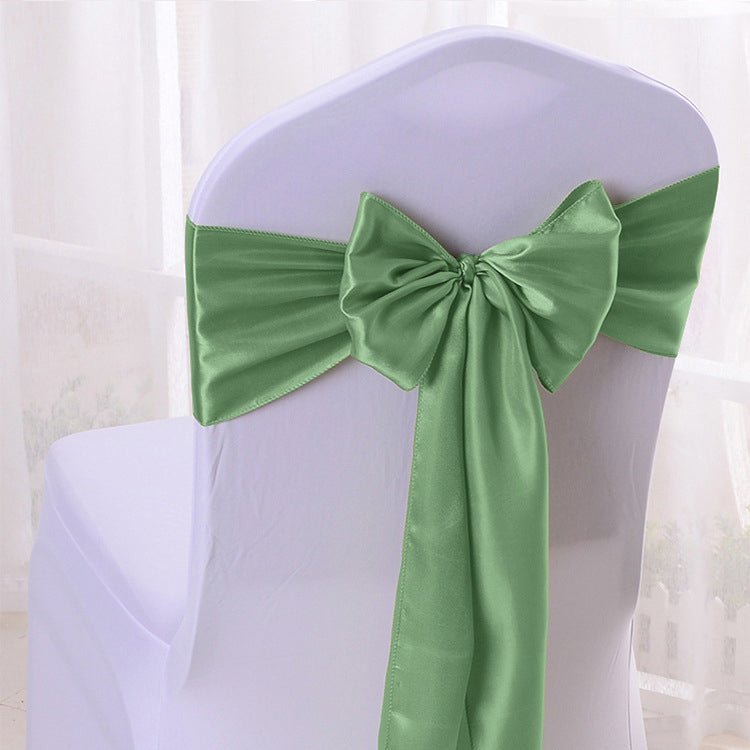 5 Pc Satin Chair Cover Sashes Bows 6.8" x 110" Avocado - YauSpark
