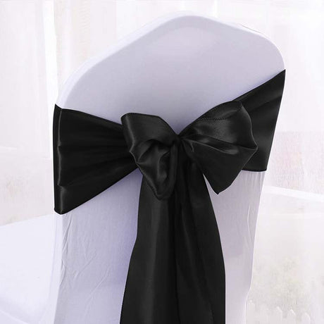 5 Pc Satin Chair Cover Sashes Bows 6.8" x 110" Black - YauSpark
