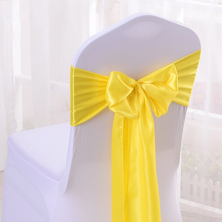 5 Pc Satin Chair Cover Sashes Bows 6.8" x 110" Bright Yellow - YauSpark