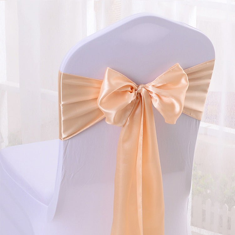 5 Pc Satin Chair Cover Sashes Bows 6.8" x 110" Champagne - YauSpark