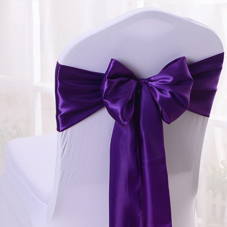 5 Pc Satin Chair Cover Sashes Bows 6.8" x 110" Dark Durple - YauSpark