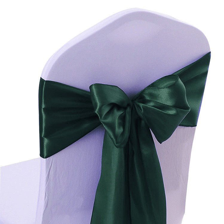 5 Pc Satin Chair Cover Sashes Bows 6.8" x 110" Dark Green - YauSpark