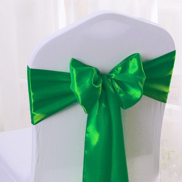 5 Pc Satin Chair Cover Sashes Bows 6.8" x 110" Emerald Green - YauSpark
