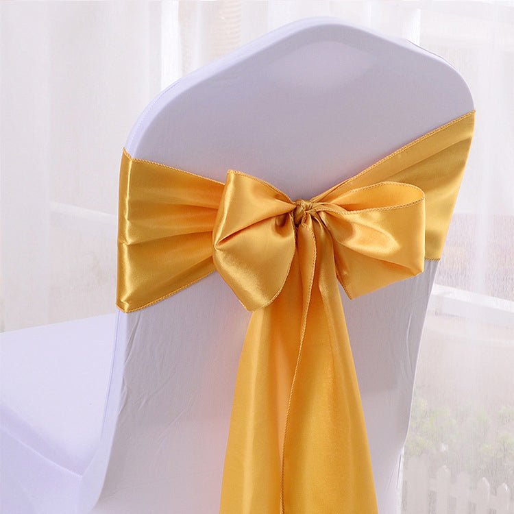 5 Pc Satin Chair Cover Sashes Bows 6.8" x 110" Golden Yellow - YauSpark