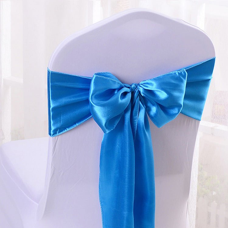 5 Pc Satin Chair Cover Sashes Bows 6.8" x 110" Lake Blue - YauSpark