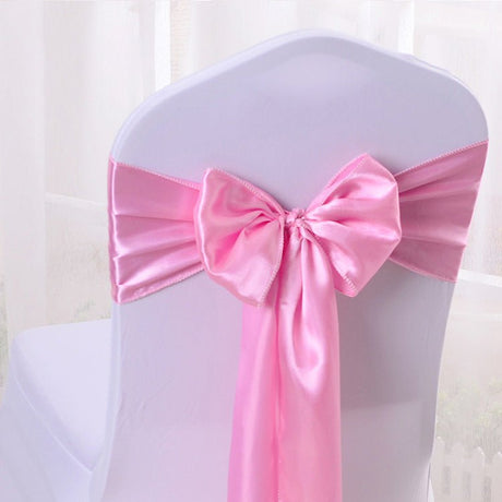 5 Pc Satin Chair Cover Sashes Bows 6.8" x 110" Light Pink - YauSpark