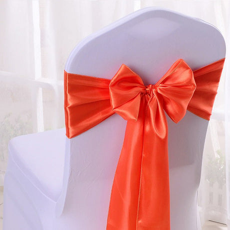 5 Pc Satin Chair Cover Sashes Bows 6.8" x 110" Orange Red - YauSpark