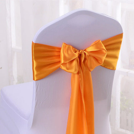 5 Pc Satin Chair Cover Sashes Bows 6.8" x 110" Orange Yellow - YauSpark