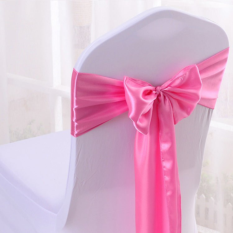 5 Pc Satin Chair Cover Sashes Bows 6.8" x 110" Pink - YauSpark