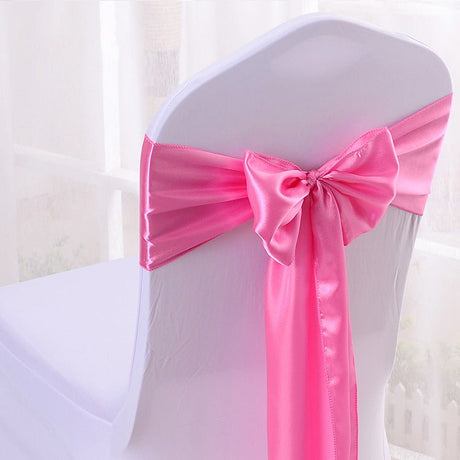 5 Pc Satin Chair Cover Sashes Bows 6.8" x 110" Pink - YauSpark