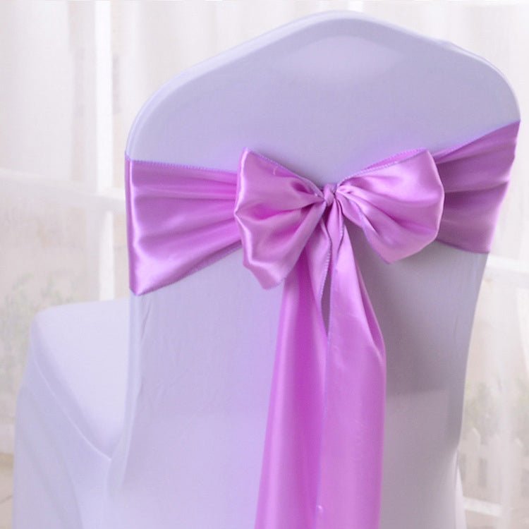5 Pc Satin Chair Cover Sashes Bows 6.8" x 110" Pink Purple - YauSpark