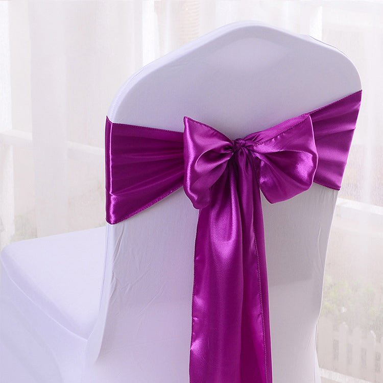 5 Pc Satin Chair Cover Sashes Bows 6.8" x 110" Purple Red - YauSpark