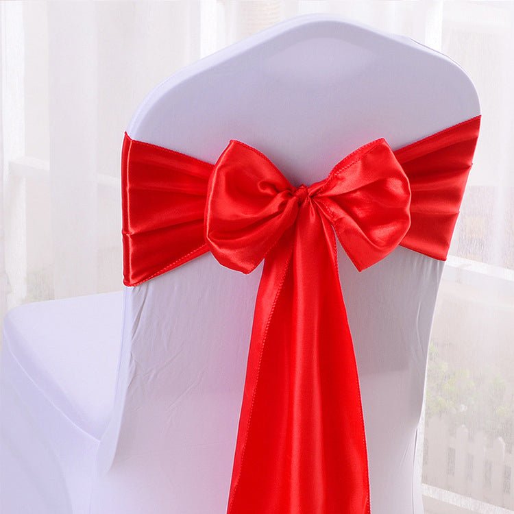 5 Pc Satin Chair Cover Sashes Bows 6.8" x 110" Red - YauSpark