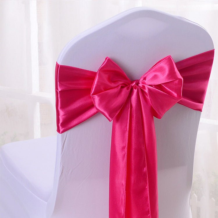 5 Pc Satin Chair Cover Sashes Bows 6.8" x 110" Rose Red - YauSpark