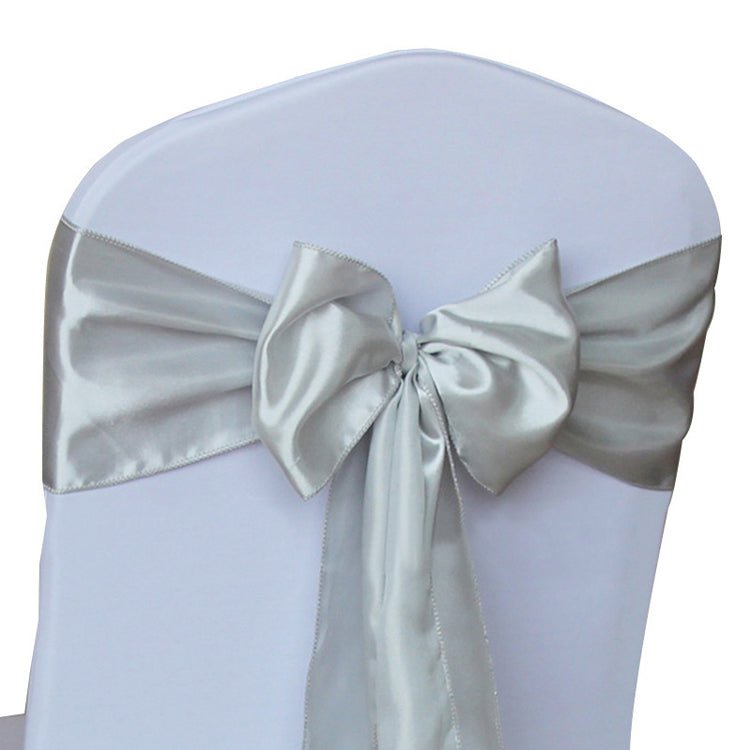 5 Pc Satin Chair Cover Sashes Bows 6.8" x 110" Silver - YauSpark