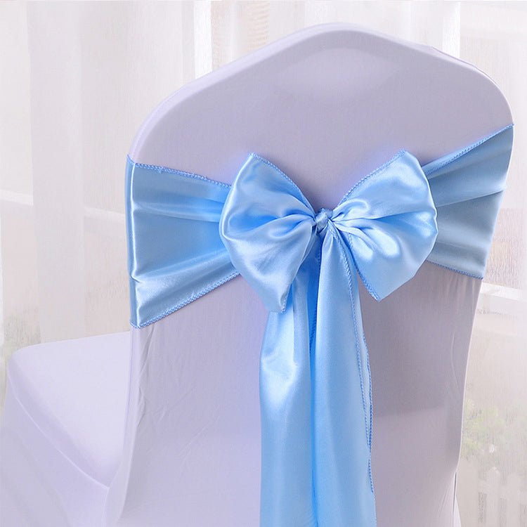 5 Pc Satin Chair Cover Sashes Bows 6.8" x 110" Sky Blue - YauSpark