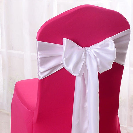 5 Pc Satin Chair Cover Sashes Bows 6.8" x 110" White - YauSpark