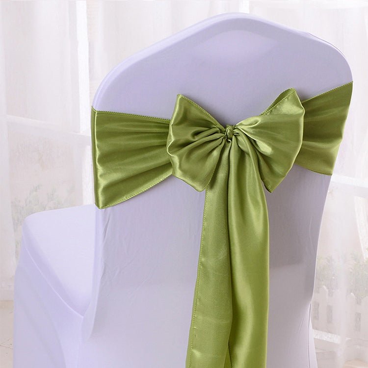5 Pc Satin Chair Cover Sashes Bows 6.8" x 110" White - YauSpark