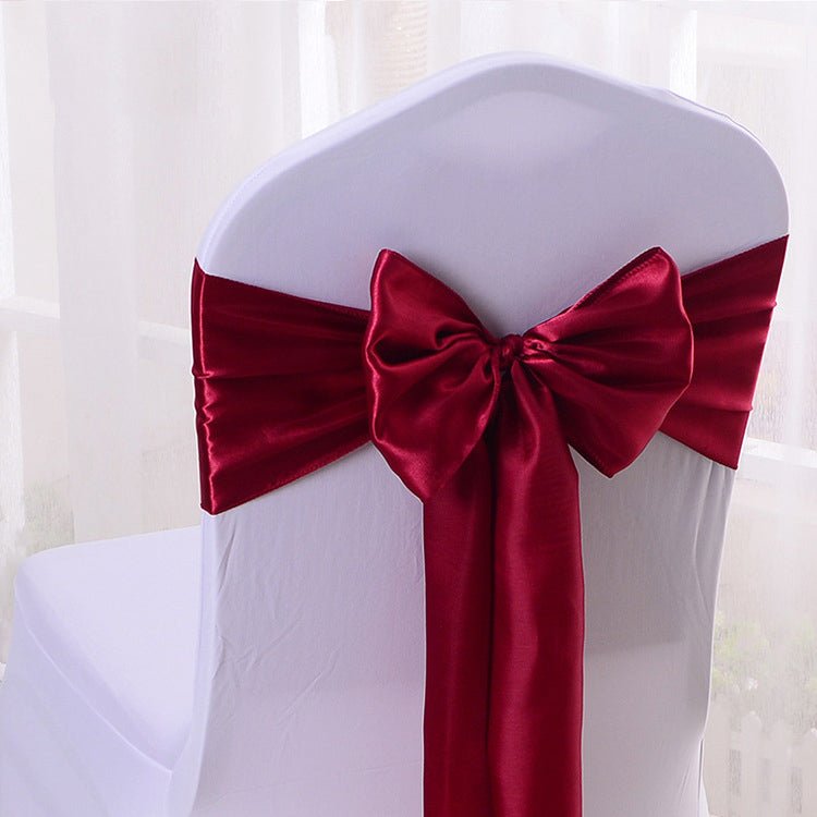 5 Pc Satin Chair Cover Sashes Bows 6.8" x 110" Wine Red - YauSpark