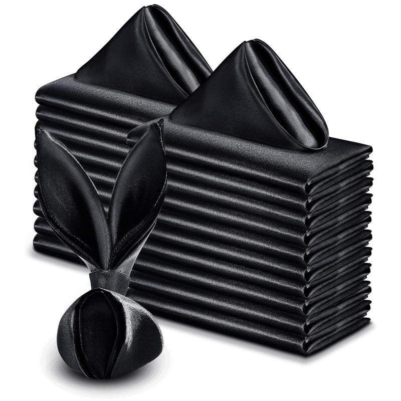 5 Pc Satin Soft Cloth Napkins 17"x17" Black - YauSpark
