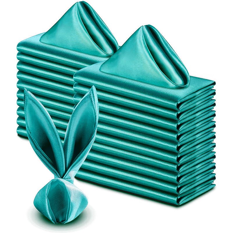 5 Pc Satin Soft Cloth Napkins 17"x17" Peacock Blue - YauSpark