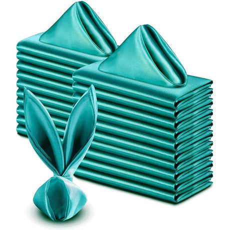 5 Pc Satin Soft Cloth Napkins 17"x17" Peacock Blue - YauSpark