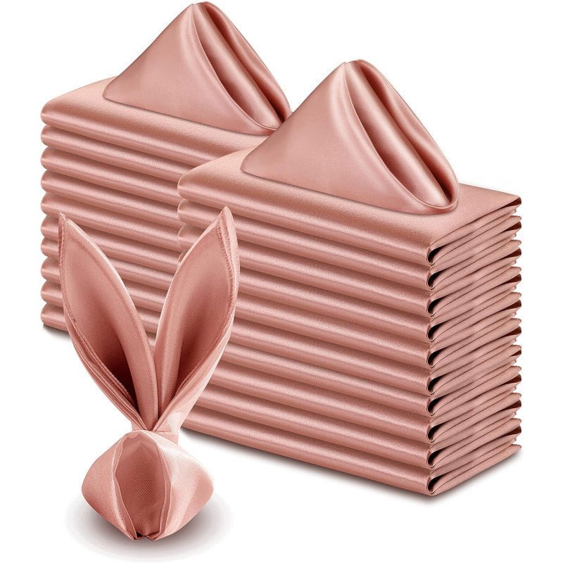 5 Pc Satin Soft Cloth Napkins 17"x17" Rose Gold - YauSpark
