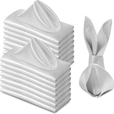 5 Pc Satin Soft Cloth Napkins 17"x17" Silver Gray - YauSpark