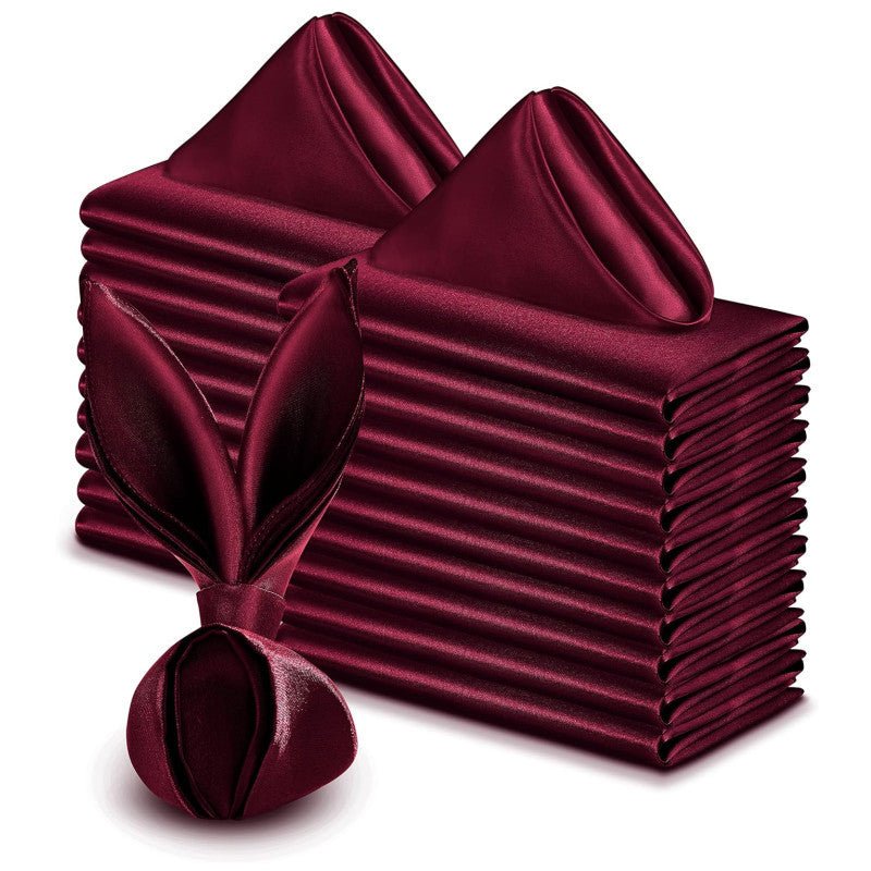 5 Pc Satin Soft Cloth Napkins 17"x17" Wine Red - YauSpark