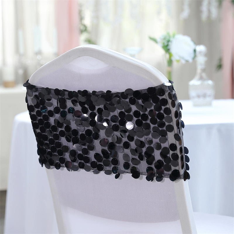 5 Pc Sequin Chair Sash Bands 13"x10" Black - YauSpark
