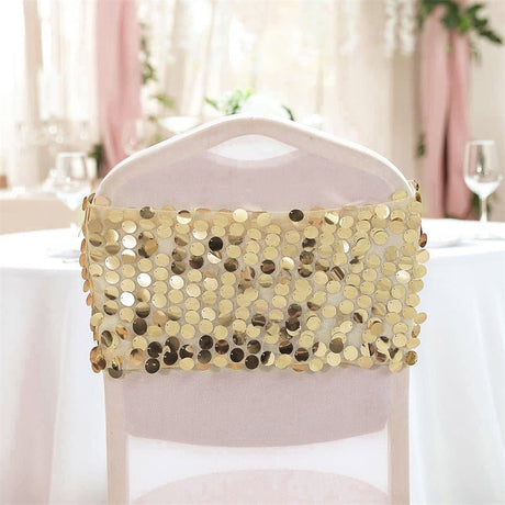 5 Pc Sequin Chair Sash Bands 13"x10" Champagne Gold - YauSpark