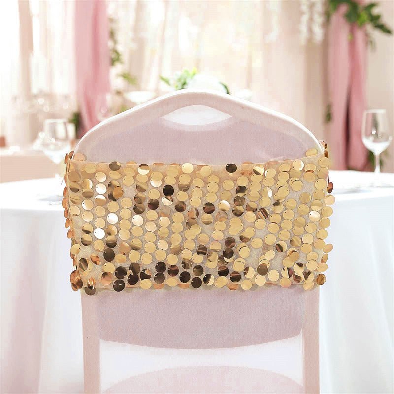 5 Pc Sequin Chair Sash Bands 13"x10" Gold - YauSpark