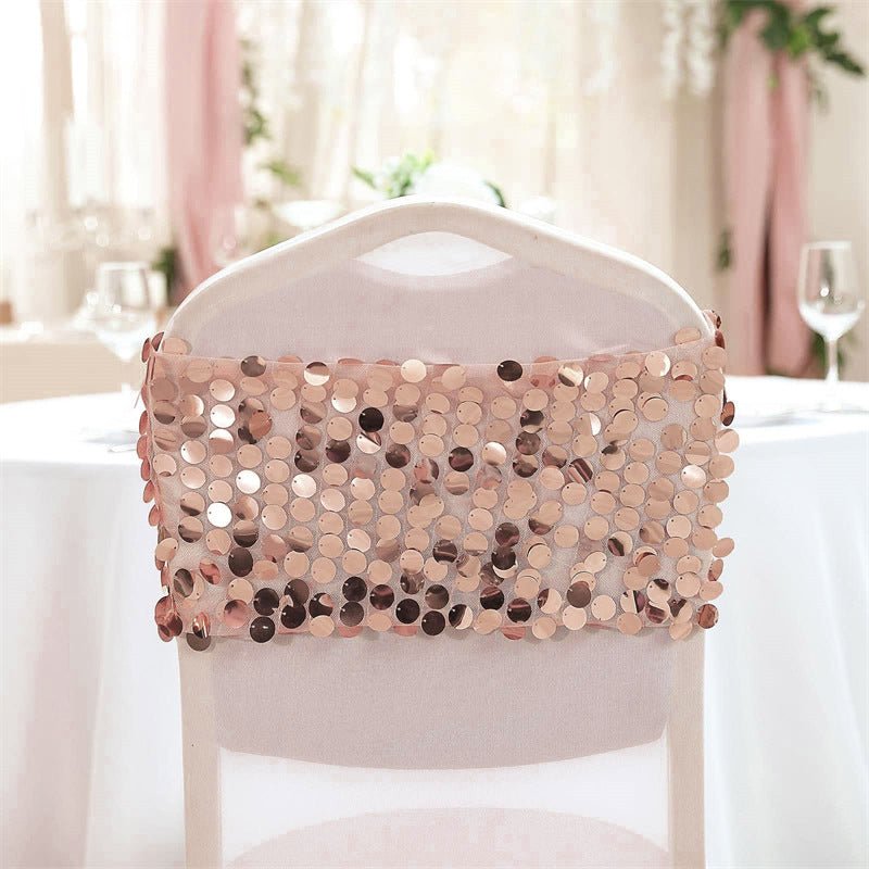 5 Pc Sequin Chair Sash Bands 13"x10" Rose Gold - YauSpark