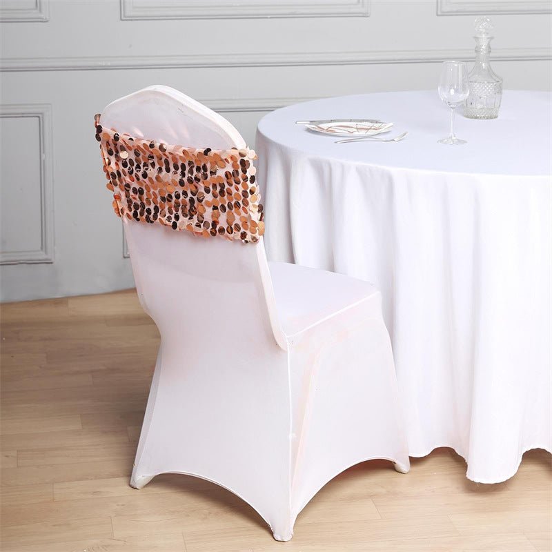 5 Pc Sequin Chair Sash Bands 13"x10" Rose Gold - YauSpark