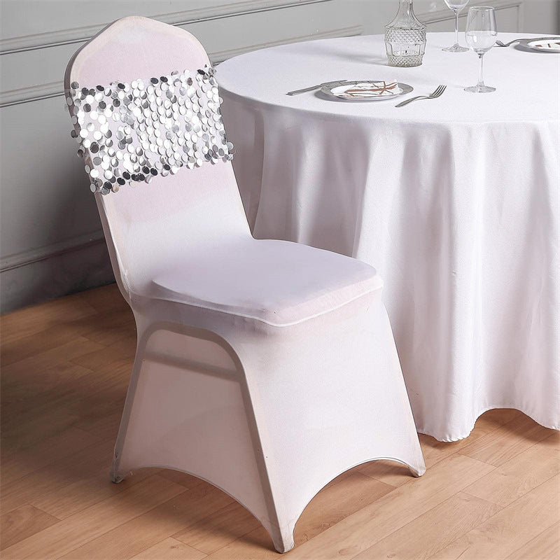 5 Pc Sequin Chair Sash Bands 13"x10" Silver - YauSpark