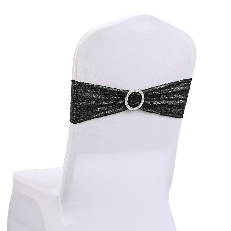 5 Pc Sequin Spandex Chair Sashes 6"x14" Black - YauSpark