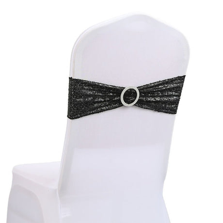 5 Pc Sequin Spandex Chair Sashes 6"x14" Black - YauSpark