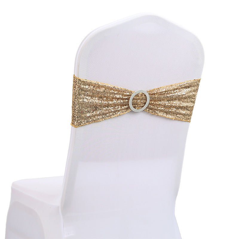 5 Pc Sequin Spandex Chair Sashes 6"x14" Champagne Gold - YauSpark