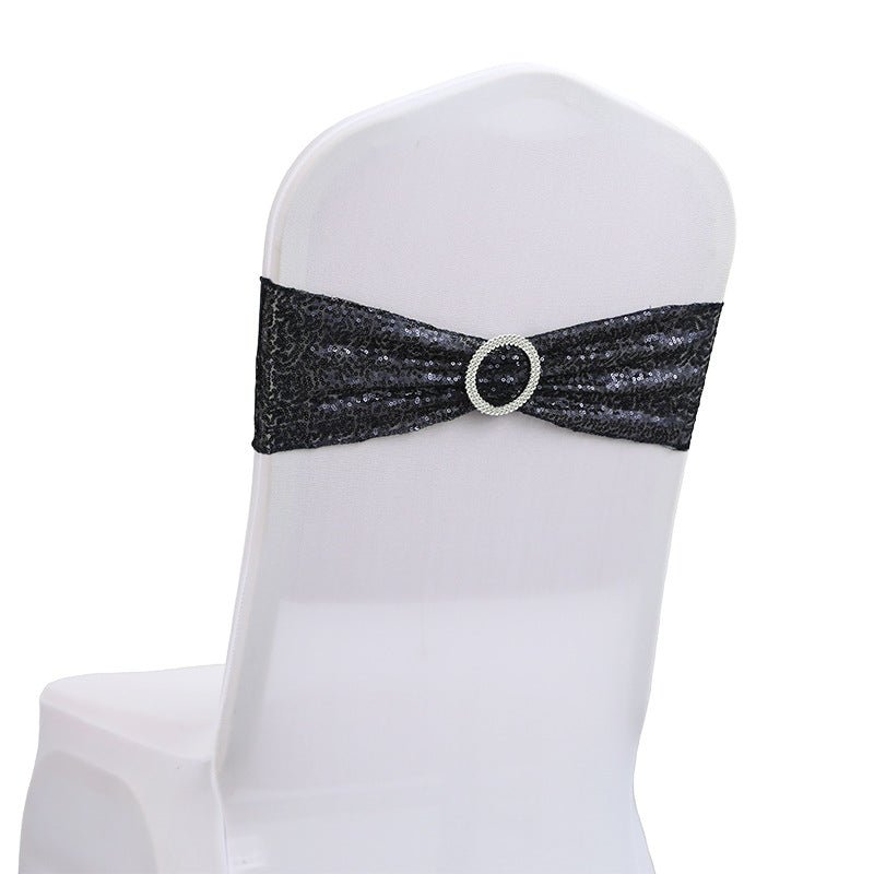 5 Pc Sequin Spandex Chair Sashes 6"x14" Dark Blue - YauSpark