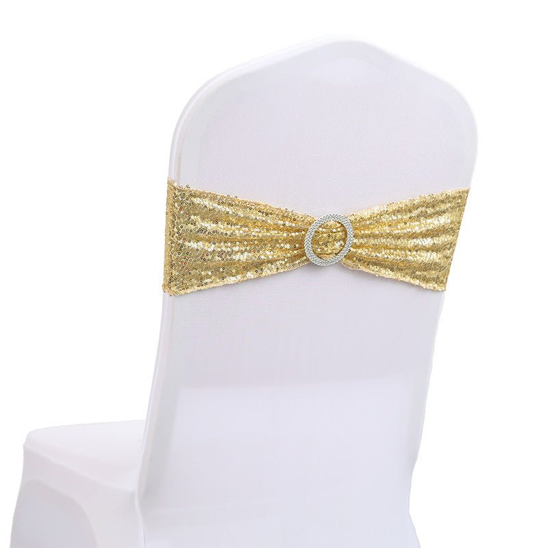 5 Pc Sequin Spandex Chair Sashes 6"x14" Gold - YauSpark