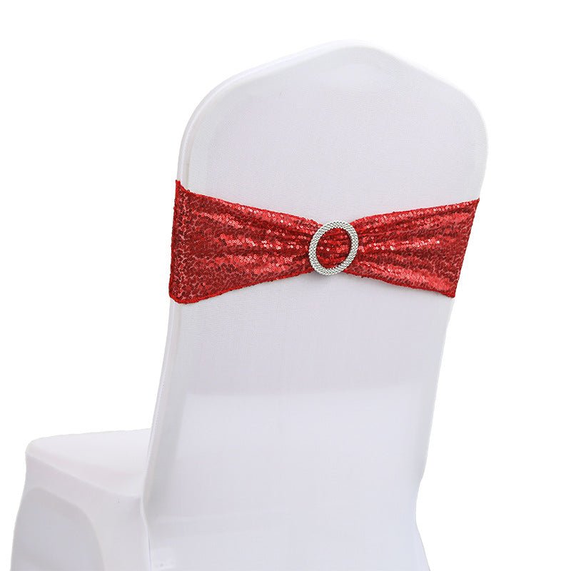 5 Pc Sequin Spandex Chair Sashes 6"x14" Red - YauSpark