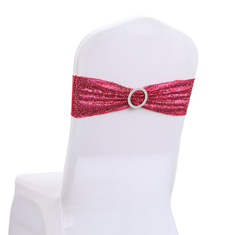 5 Pc Sequin Spandex Chair Sashes 6"x14" Rose Red - YauSpark