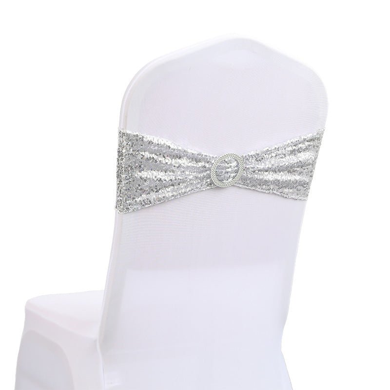 5 Pc Sequin Spandex Chair Sashes 6"x14" Silver - YauSpark